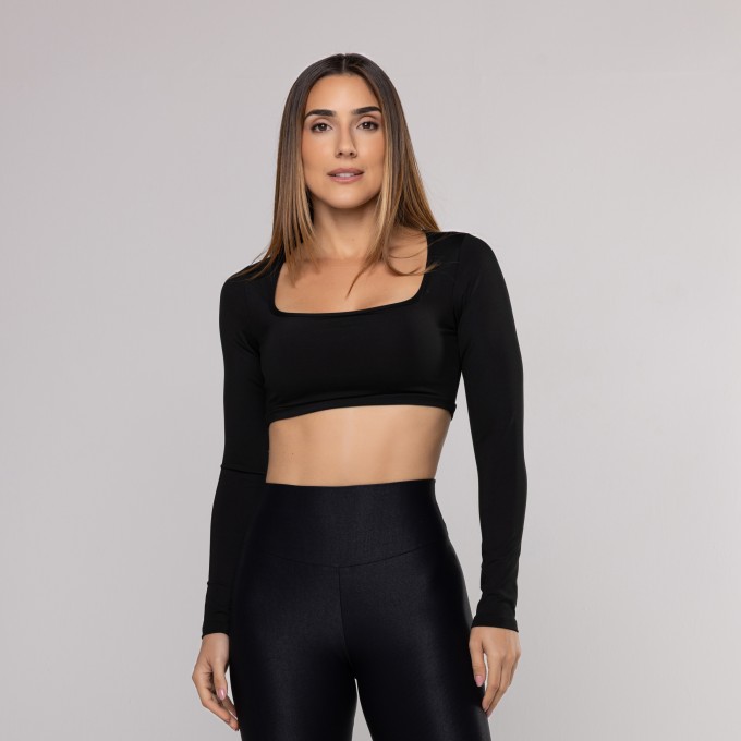 Top Manga Longa Curto Preto