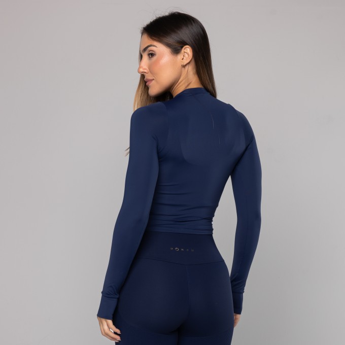 Blusa Light Manga Longa Dedinho Marinho