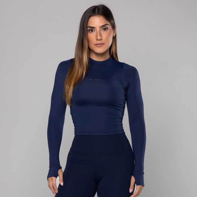Blusa Light Manga Longa Dedinho Marinho