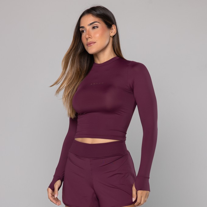 Blusa Light Manga Longa Dedinho Bordô