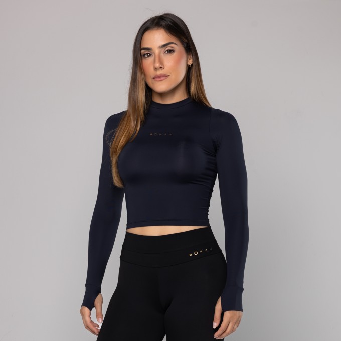 Blusa Light Manga Longa Dedinho Preta