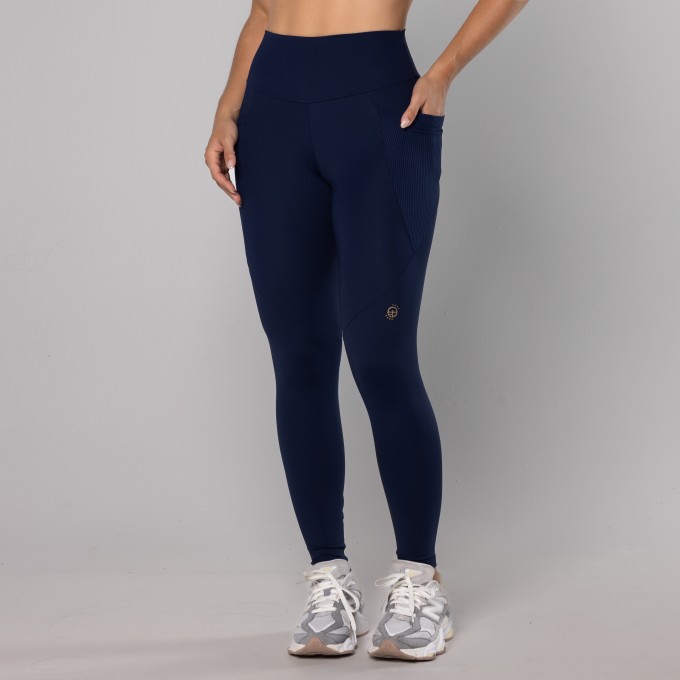Legging Bolsos Laterais Rib Marinho