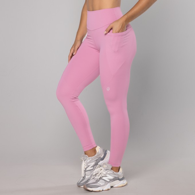 Legging Bolsos Laterais Rib Rosê