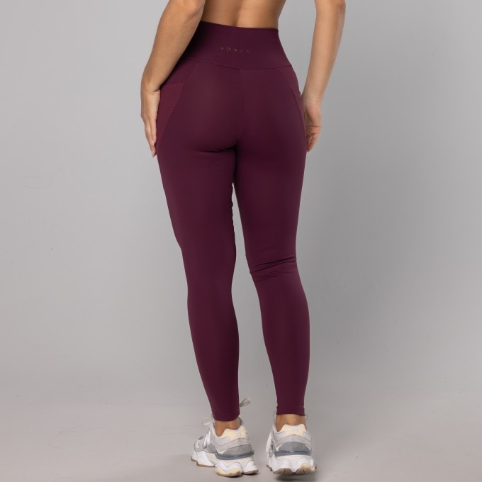 Legging Bolsos Laterais Rib Bordô