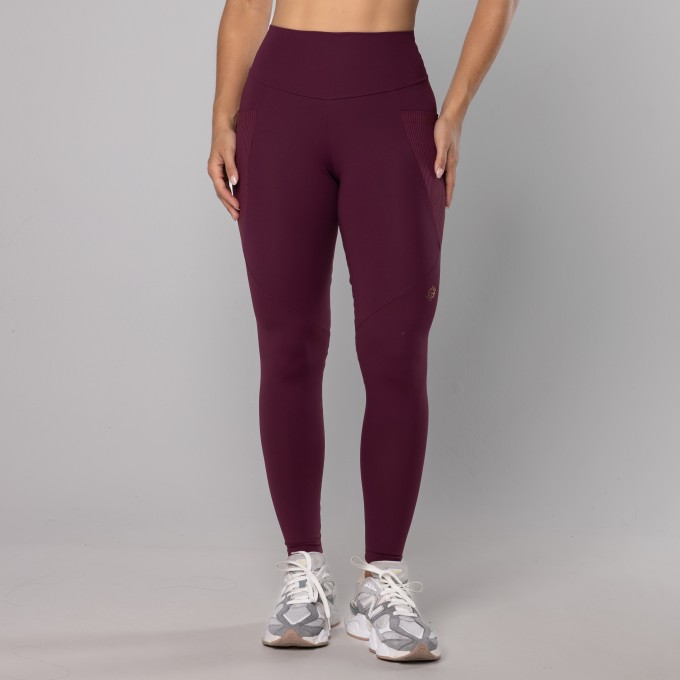 Legging Bolsos Laterais Rib Bordô