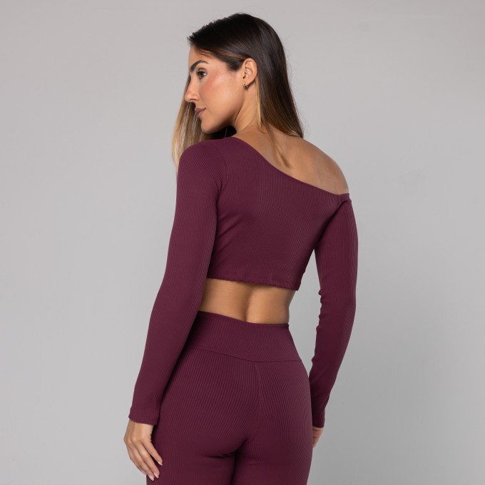Blusa Canelada Assimétrica Bordô