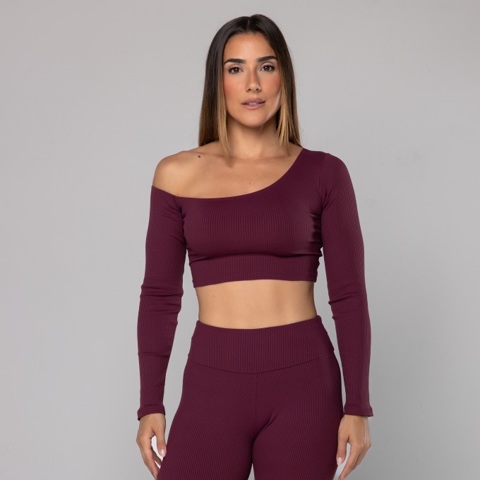 Blusa Canelada Assimétrica Bordô