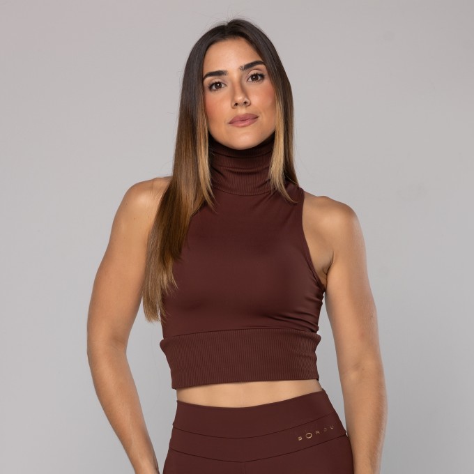 Top Cropped Gola Alta Rib Couro