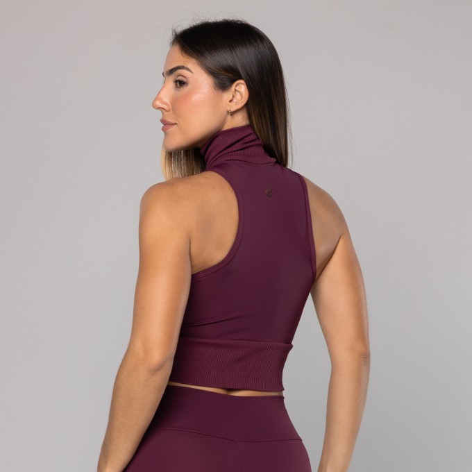 Top Cropped Gola Alta Rib Bordô