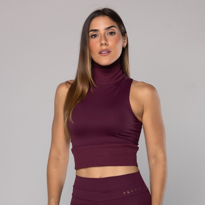 Top Cropped Gola Alta Rib Bordô