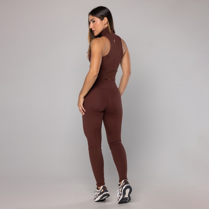 Legging Meia Perna Rib Couro