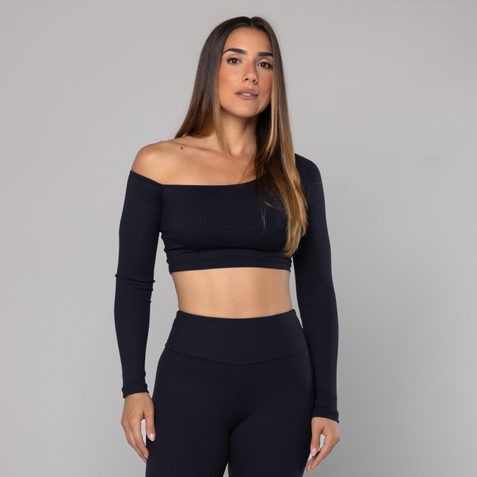 Blusa Canelada Assimétrica Preta