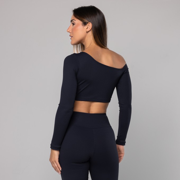 Blusa Canelada Assimétrica Preta