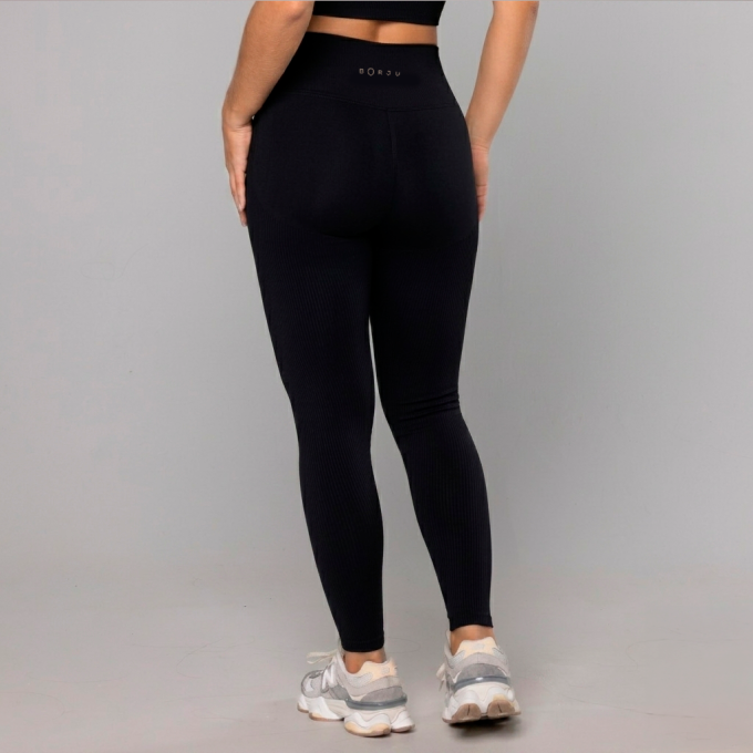 Legging Rib Costas Recorte Preta