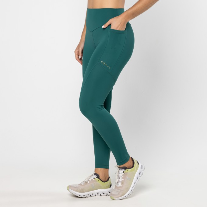 Legging Bolsos Recortes Muse Verde Escuro