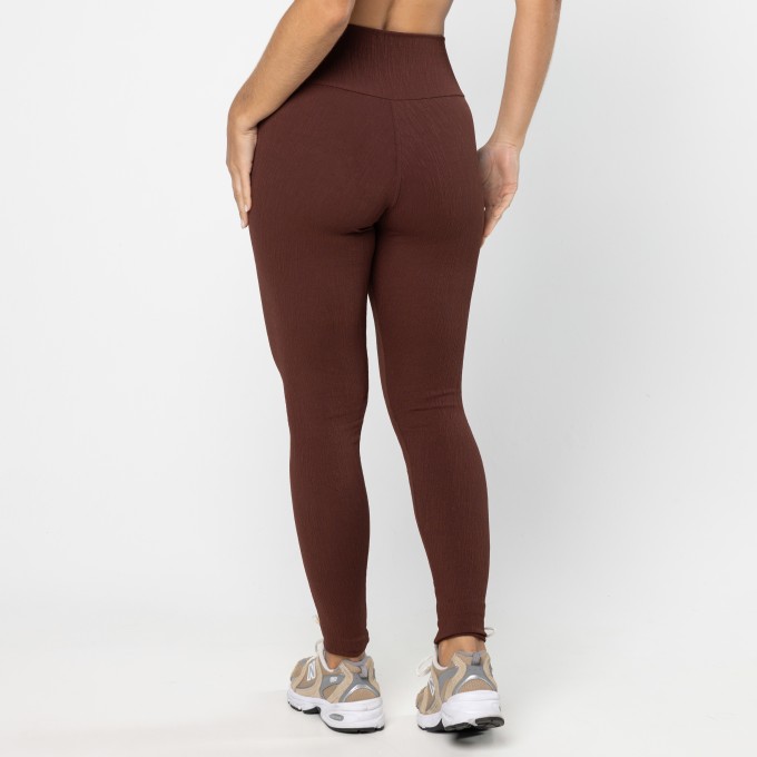 Legging Jacquard Básica Cós Alto Marrom Couro