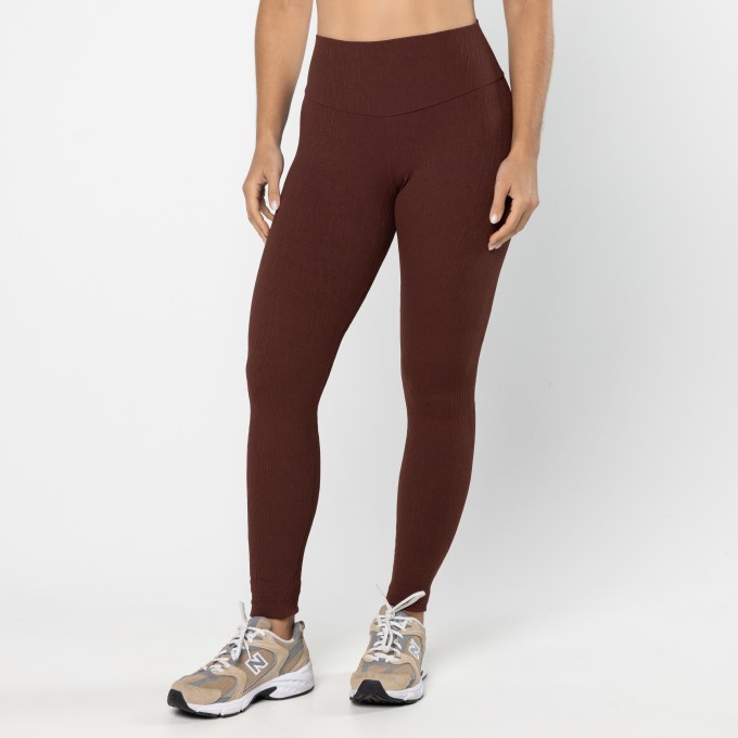 Legging Jacquard Básica Cós Alto Marrom Couro