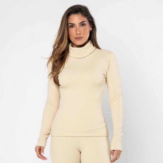 Blusa Manga Longa Jacquard Palha