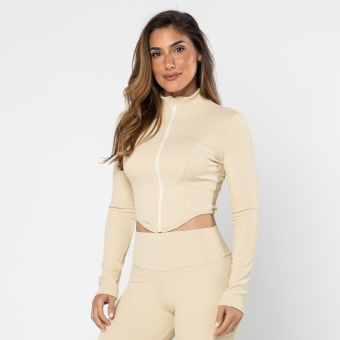 Casaco Cropped Bico Jacquard Palha