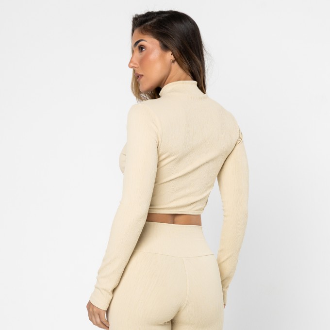 Casaco Cropped Bico Jacquard Palha