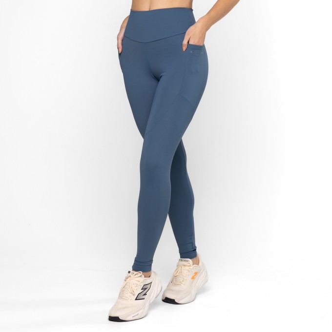 Legging Bolsos Laterais Gloss Azul Jeans